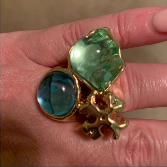Tory Burch Roxanne clear blue and green stones Ring - Picture 3 of 6
